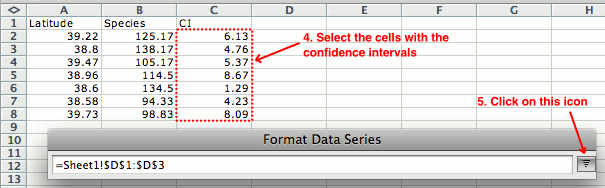 Steps 4 and 5 of adding error bars