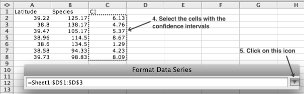 Steps 4 and 5 of adding error bars